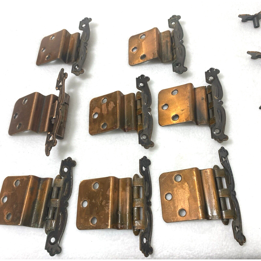 6 Vintage Coppertone Black Metal Cabinet Drawer‎ Pull Handles & 8 Hinges Japan - Picture 5 of 9